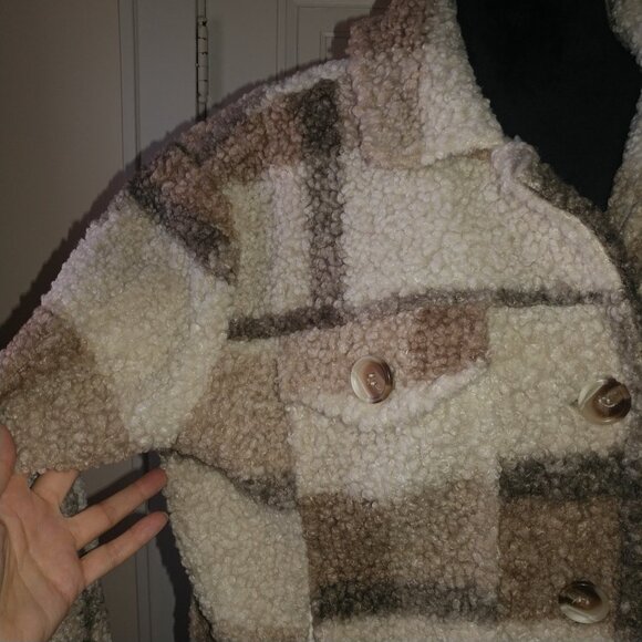 SHE + SKY: Brown & Cream Teddy Sherpa Jacket - Women's Size Large - Picture 4 of 8